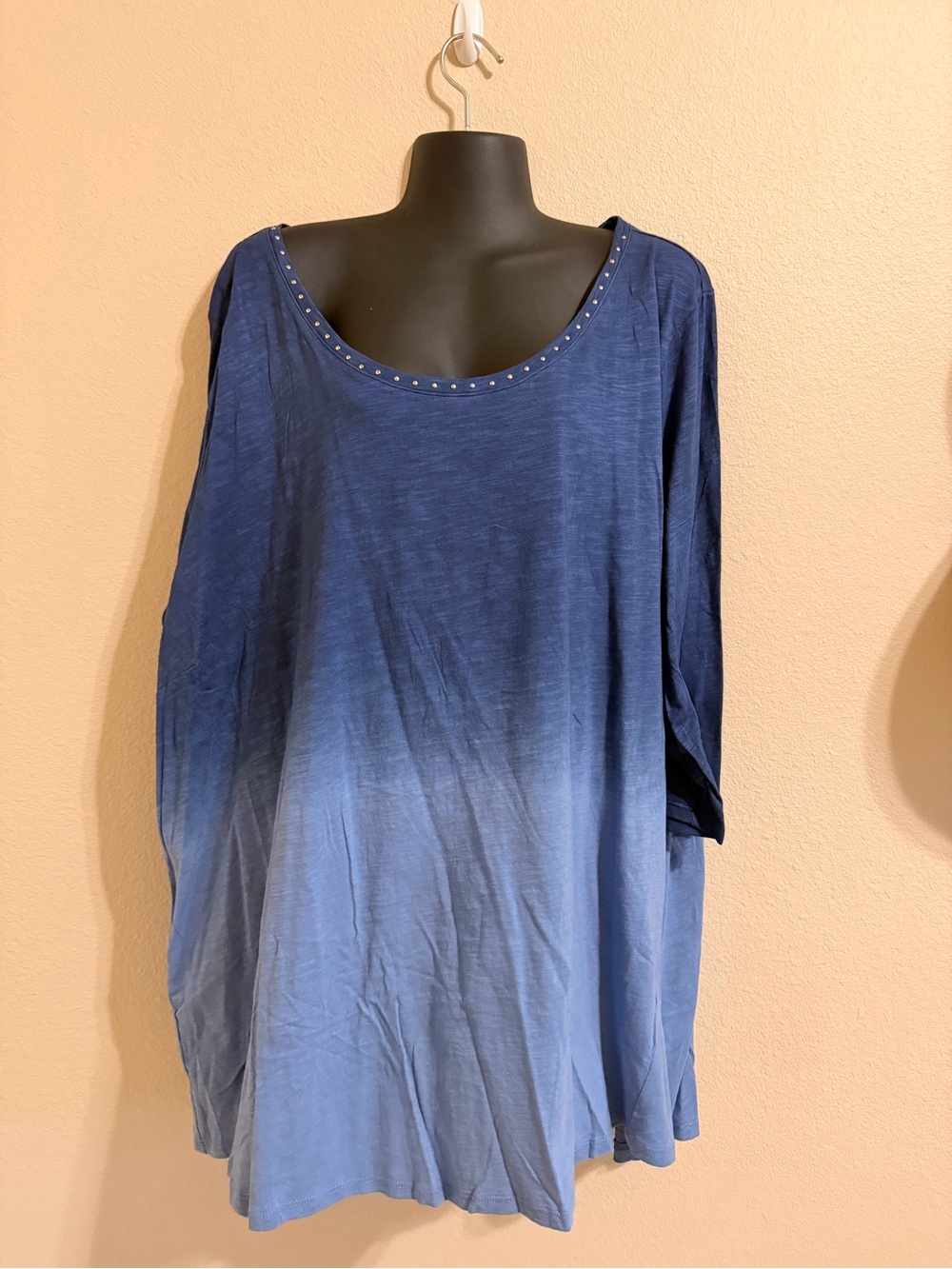 Avenue Navy to Light Blue Ombre Scoop Neck Tunic with Stud Accents